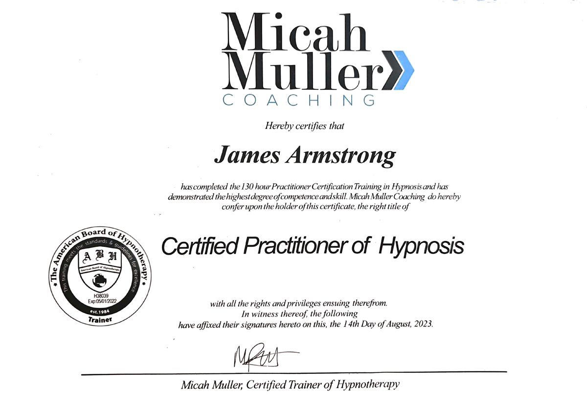 Hypnotherapy Practitioner Certificate - August 2023
