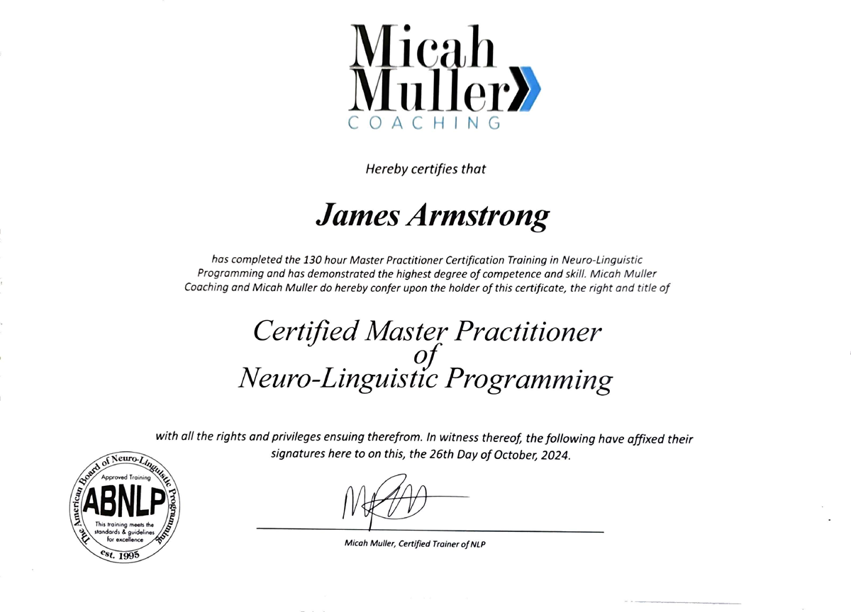 NLP Master Practitioner Certificate - October 2024